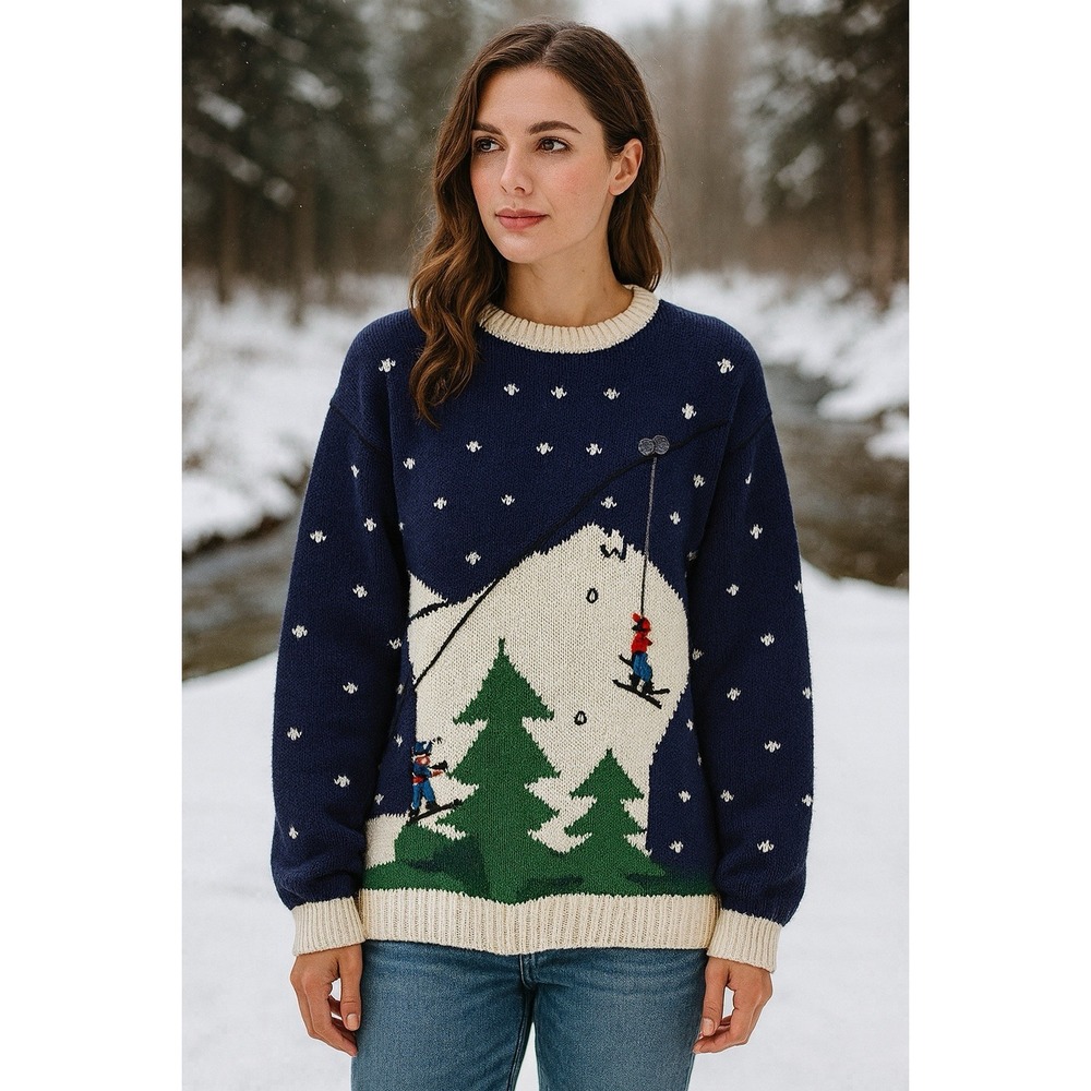 Peruvian Manos y Arte Collection Sweater Skiing Snow Artsy Handmade Heavy Cotton